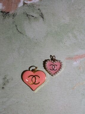 Pink Heart Charms with Gold CC Logos